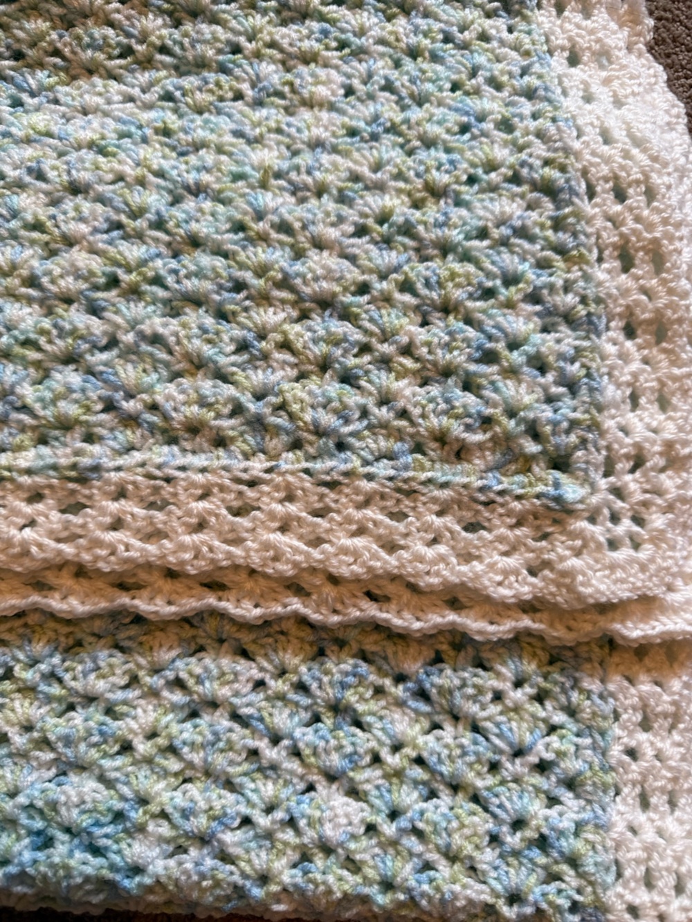 Crocheted Pastel Blanket Blue Green White